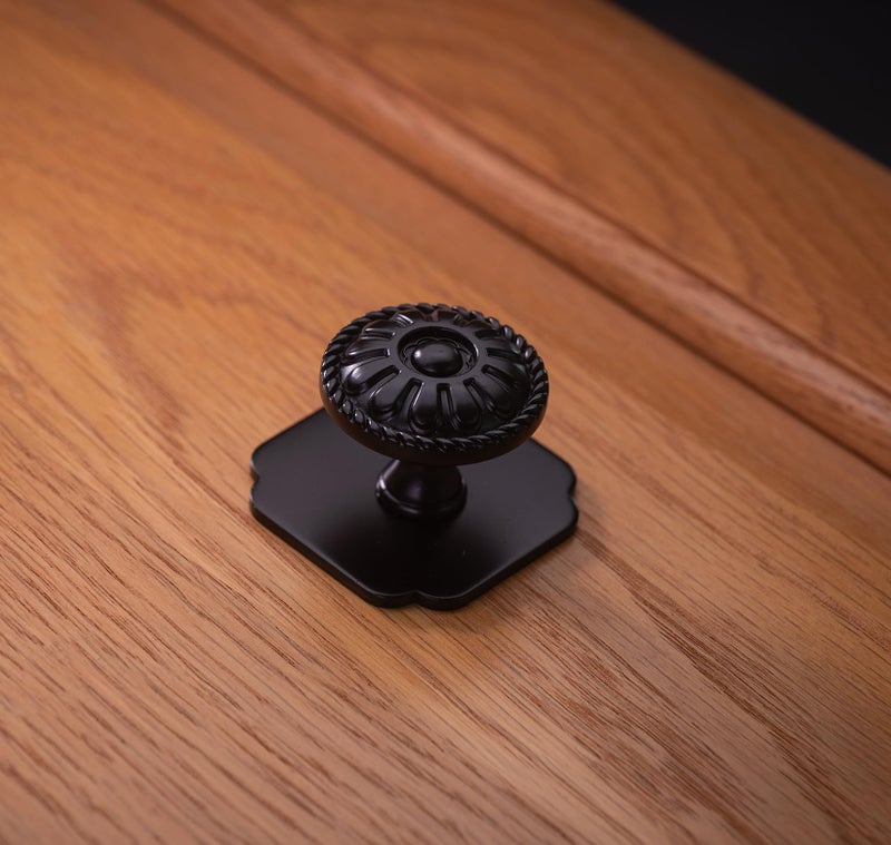trust4care 9-Pack EU Style Matte Black Cabinet Knobs, 1.25 Inch Round Zinc Kitchen Drawer Pull Knobs with Victorian Floral Pattern, Farmhouse Dresser Furniture Handle Hardware - Image 4